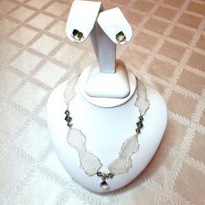 Italian silver mesh necklace & earrings set.